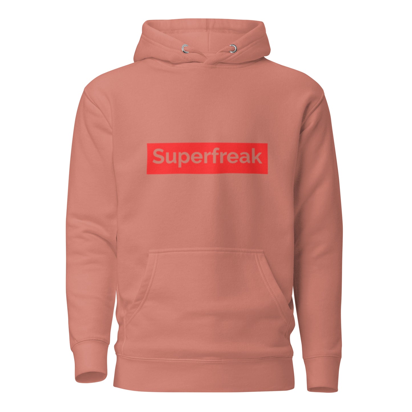 If “Say Less” was a person, they’d be wearing our “Super Freak” dusty rose premium hoodie. This exclusive hoodie does the talking while you exude style and confidence. Customers love our “No Huddle Just Go” premium hoodies because they have all the essentials; quality 100% cotton, comfort-fitted hood, matching drawstrings, and a front pocket. Front of the hoodie has “Super Freak” in red text. This hoodie is available now in various colors & sizes S-3XL. Back is dusty rose.