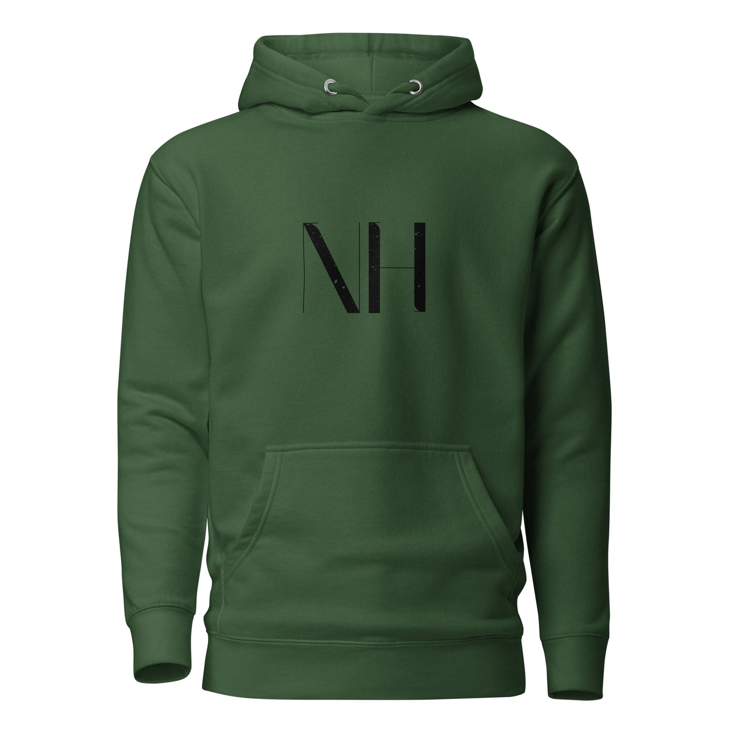 NO HUDDLE JUST GO and add this signature “NH” logo design to your hoodie collection! Customers love our “No Huddle Just Go” premium hoodies because they have all the essentials; quality 100% cotton, comfort-fitted hood, matching drawstrings, and a front pocket. Front of the hoodie has a graphic design with the NH logo. This hoodie is available now in various colors & sizes S-3XL. This image is forest green.
