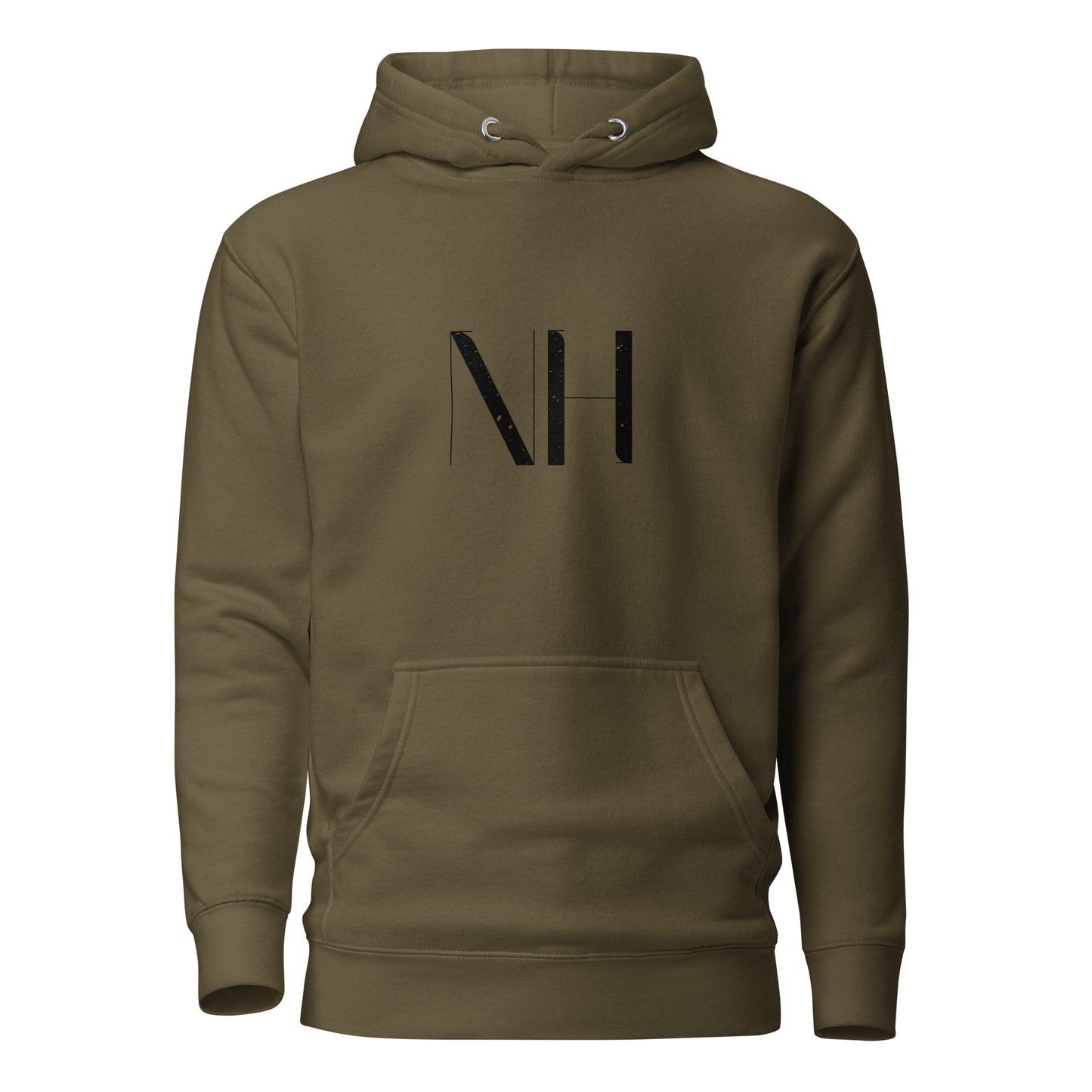 NO HUDDLE JUST GO and add this signature “NH” logo design to your hoodie collection! Customers love our “No Huddle Just Go” premium hoodies because they have all the essentials; quality 100% cotton, comfort-fitted hood, matching drawstrings, and a front pocket. Front of the hoodie has a graphic design with the NH logo. This hoodie is available now in various colors & sizes S-3XL. This image is military green.