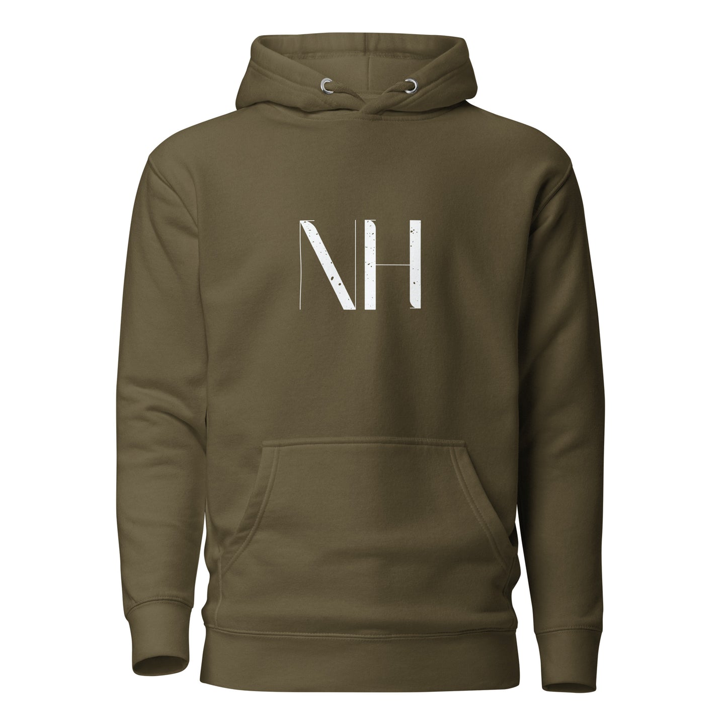 NO HUDDLE JUST GO and add this signature “NH” logo design to your hoodie collection! Customers love our “No Huddle Just Go” premium hoodies because they have all the essentials; quality 100% cotton, comfort-fitted hood, matching drawstrings, and a front pocket. Front of the hoodie has a graphic design with the NH logo. This hoodie is available now in various colors & sizes S-3XL. This image is military green.