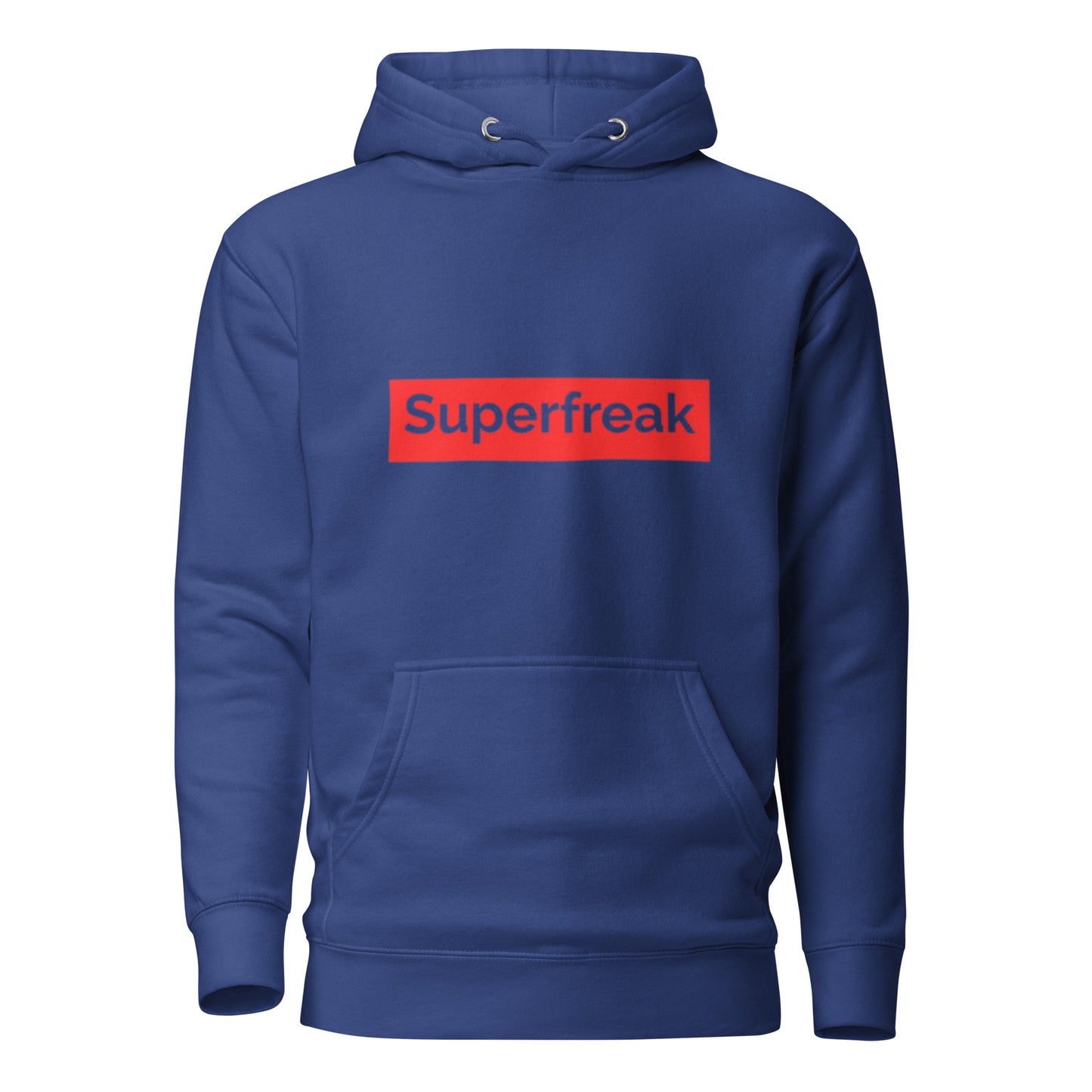 If “Say Less” was a person, they’d be wearing our “Super Freak” royal blue premium hoodie. This exclusive hoodie does the talking while you exude style and confidence. Customers love our “No Huddle Just Go” premium hoodies because they have all the essentials; quality 100% cotton, comfort-fitted hood, matching drawstrings, and a front pocket. Front of the hoodie has “Super Freak” in red text. This hoodie is available now in various colors & sizes S-3XL. Back is royal blue.