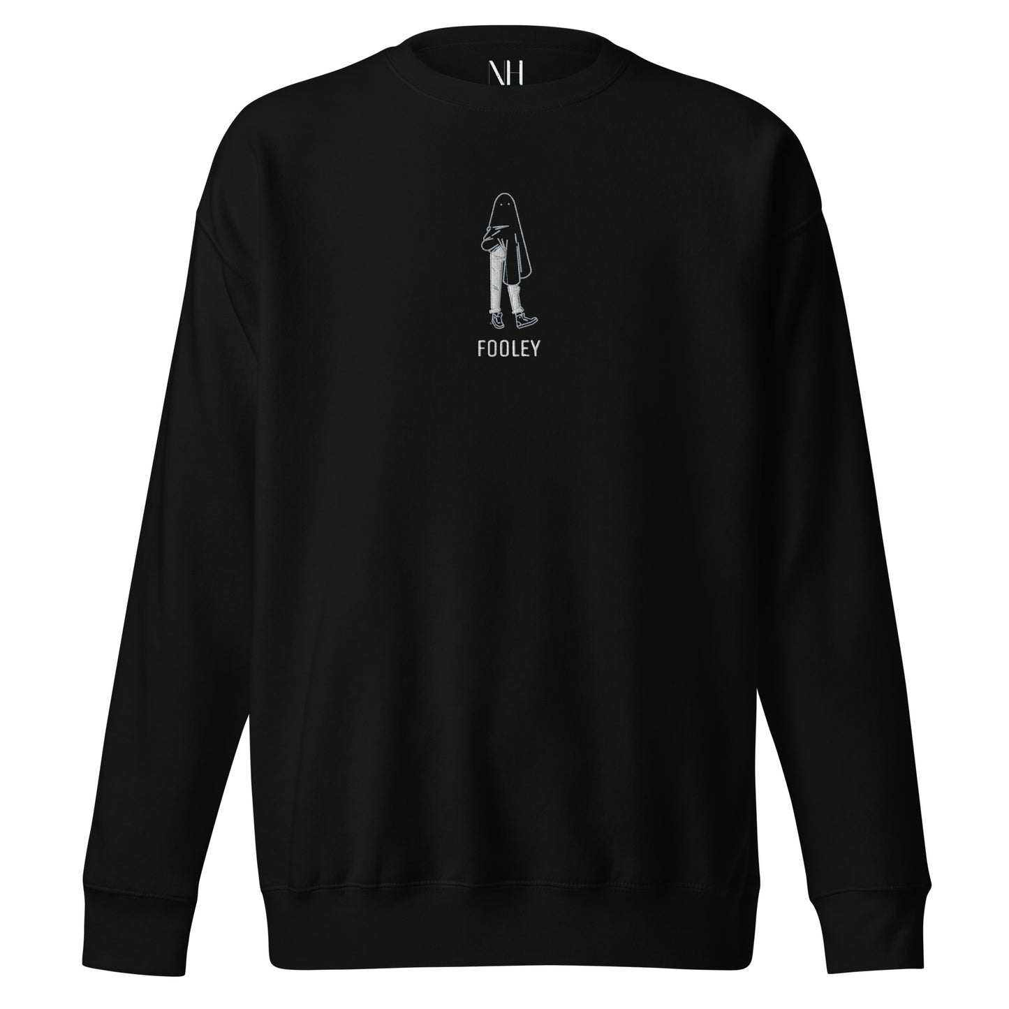 Front view of our ‘No Huddle Just Go’ Premium Unisex Sweatshirt in black, featuring “Fooley” in white text with white Fooley graphic on the front. Add this signature sweatshirt to your collection! Customers love our Premium Unisex Sweatshirts because they have all the essentials; 100% cotton face, soft interior, comfortable Unisex fit and are medium thickness. This sweatshirt is available now in various colors & sizes S-3XL.