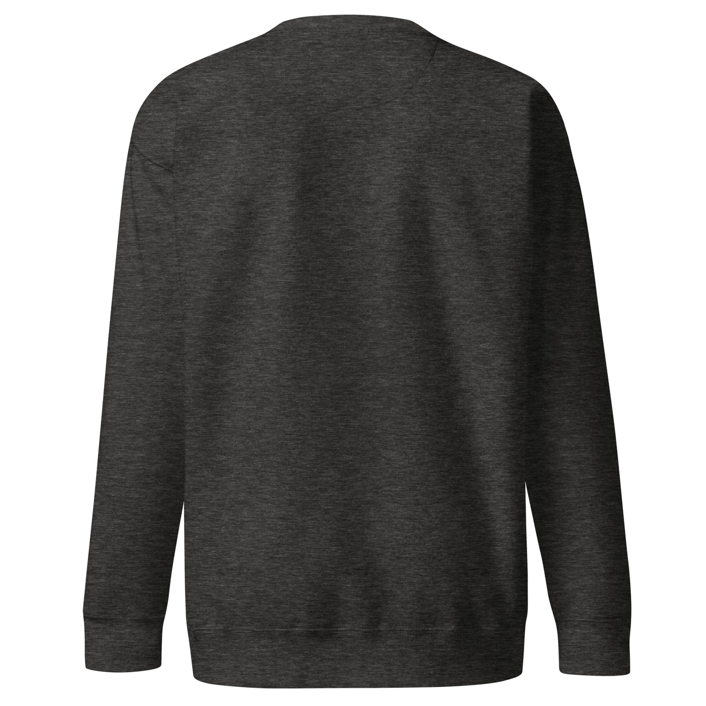 Back view of our ‘No Huddle Just Go’ Premium Unisex Sweatshirt in charcoal heather, featuring ‘My Fico High, Body Count Low’ in white text on the front. Add this signature sweatshirt to your collection! Customers love our Premium Unisex Sweatshirts because they have all the essentials; 100% cotton face, soft interior, comfortable Unisex fit and are medium thickness. This sweatshirt is available now in various colors & sizes S-3XL.