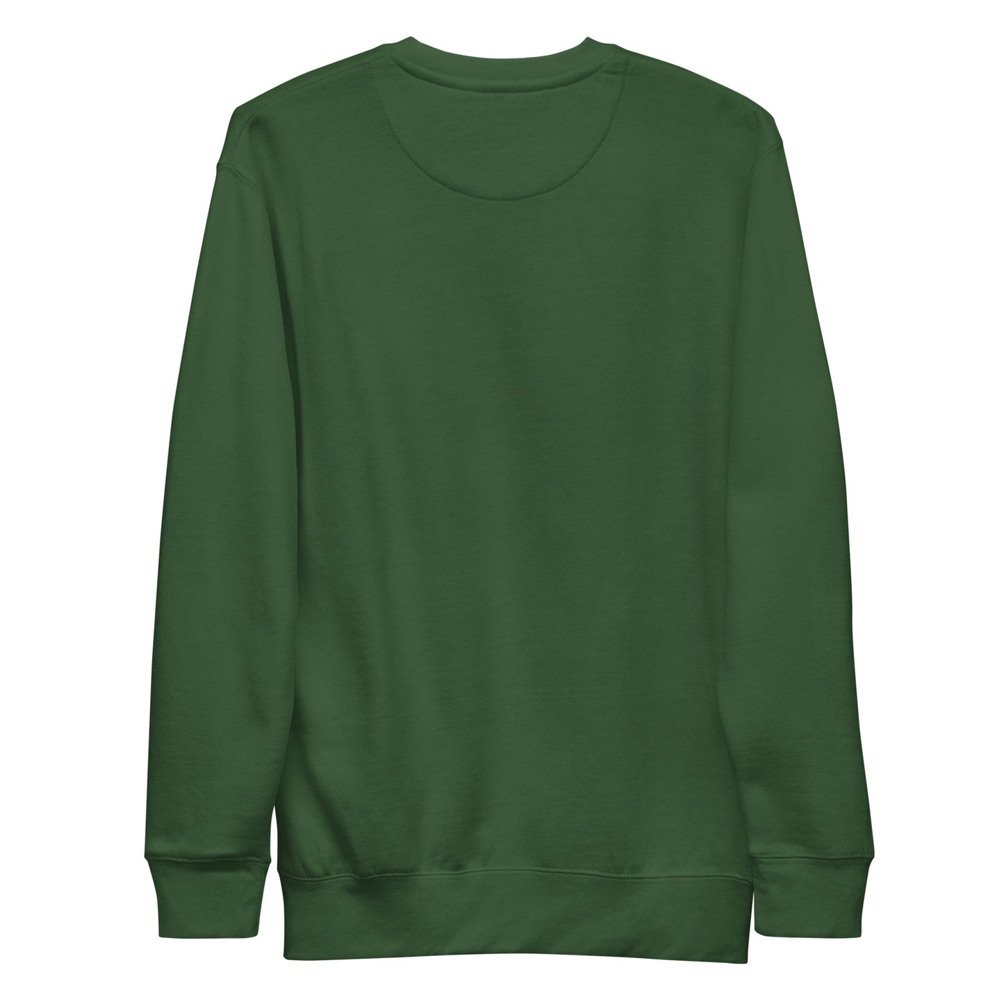 Back view of our ‘No Huddle Just Go’ Premium Unisex Sweatshirt in forest green, featuring `Spicy’ graphic on the front. Add this signature sweatshirt to your collection! Customers love our Premium Unisex Sweatshirts because they have all the essentials; 100% cotton face, soft interior, comfortable Unisex fit and are medium thickness. This sweatshirt is available now in various colors & sizes S-3XL.