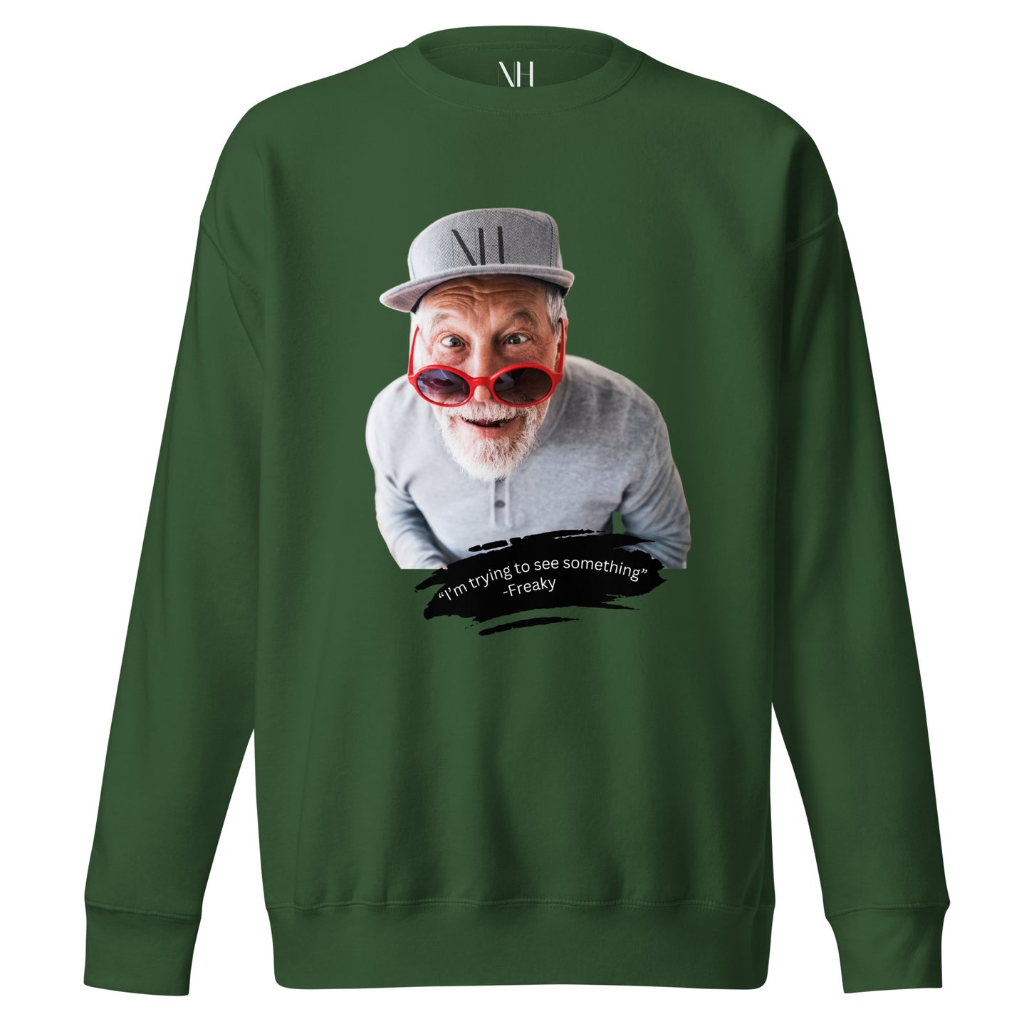 Front view of our ‘No Huddle Just Go’ Premium Unisex Sweatshirt in forest green, featuring “See Something” graphic on the front. Add this signature sweatshirt to your collection! Customers love our Premium Unisex Sweatshirts because they have all the essentials; 100% cotton face, soft interior, comfortable Unisex fit and are medium thickness. This sweatshirt is available now in various colors & sizes S-3XL.