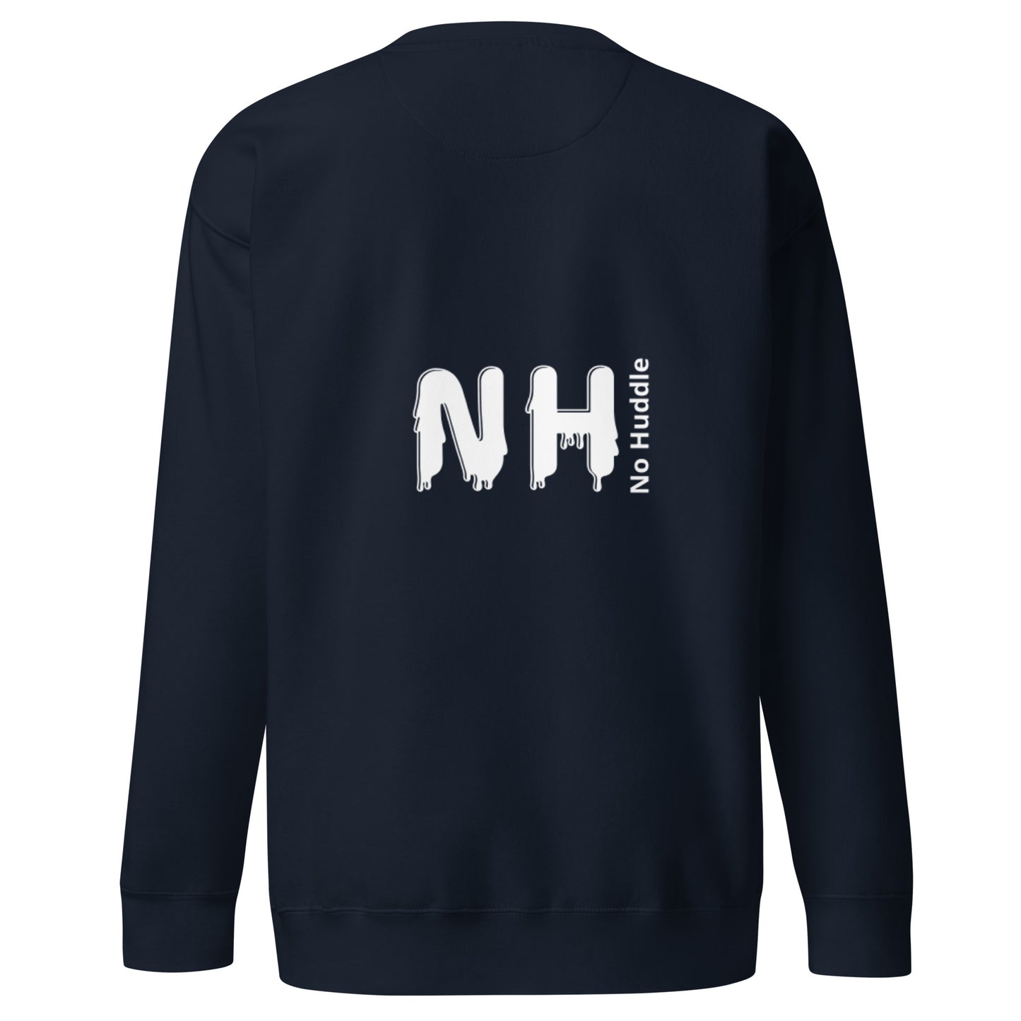 Back view of our ‘No Huddle Just Go’ Premium Unisex Sweatshirt in navy blue, featuring “I’ll Make You Famous” in white text with red and white Fooley graphic on the front. ‘No Huddle’ logo on back. Add this signature sweatshirt to your collection! Customers love our Premium Unisex Sweatshirts because they have all the essentials; 100% cotton face, soft interior, comfortable Unisex fit and are medium thickness. This sweatshirt is available now in various colors & sizes S-3XL.