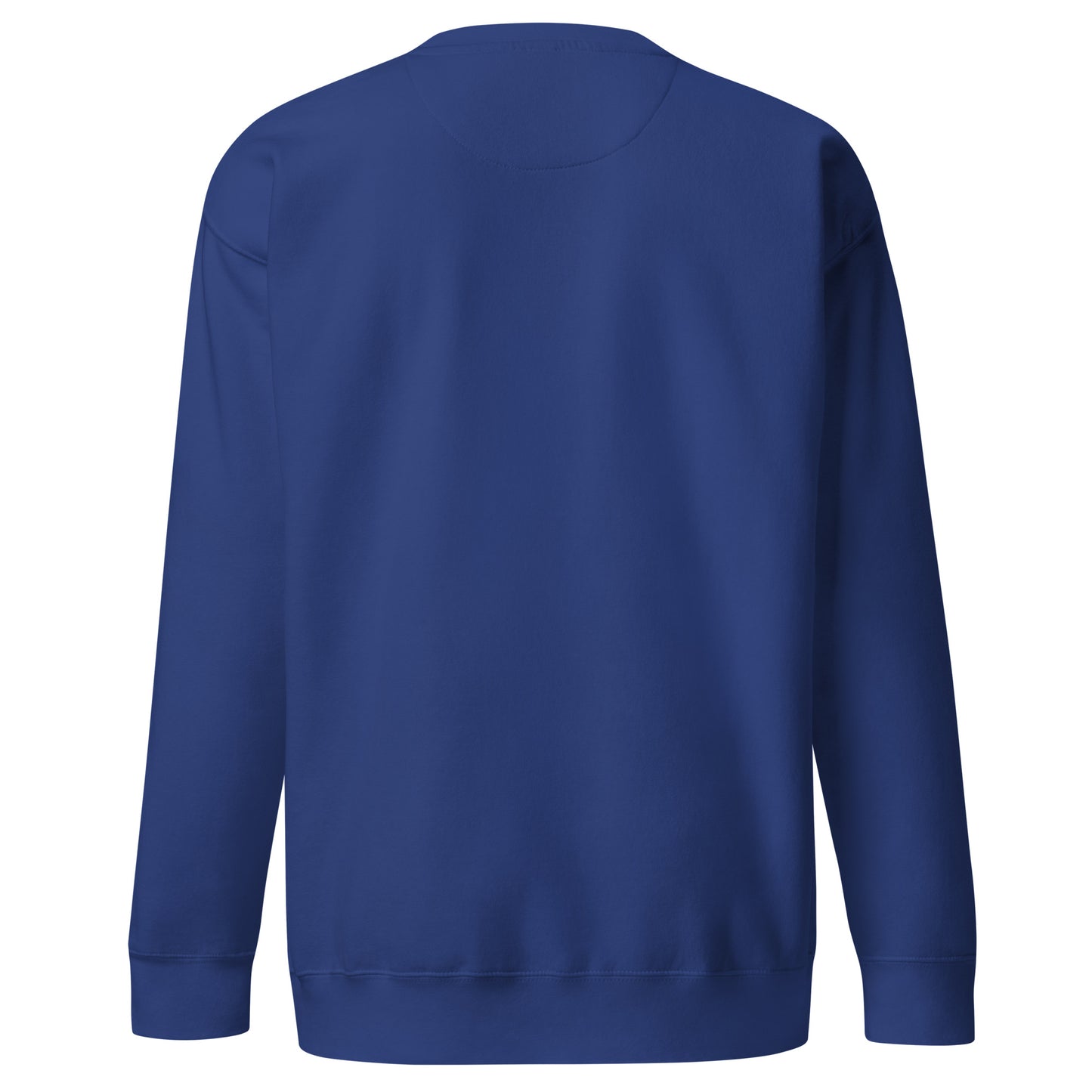 Back view of our ‘No Huddle Just Go’ Premium Unisex Sweatshirt in royal blue, featuring ‘My Fico High, Body Count Low’ in white text on the front. Add this signature sweatshirt to your collection! Customers love our Premium Unisex Sweatshirts because they have all the essentials; 100% cotton face, soft interior, comfortable Unisex fit and are medium thickness. This sweatshirt is available now in various colors & sizes S-3XL.