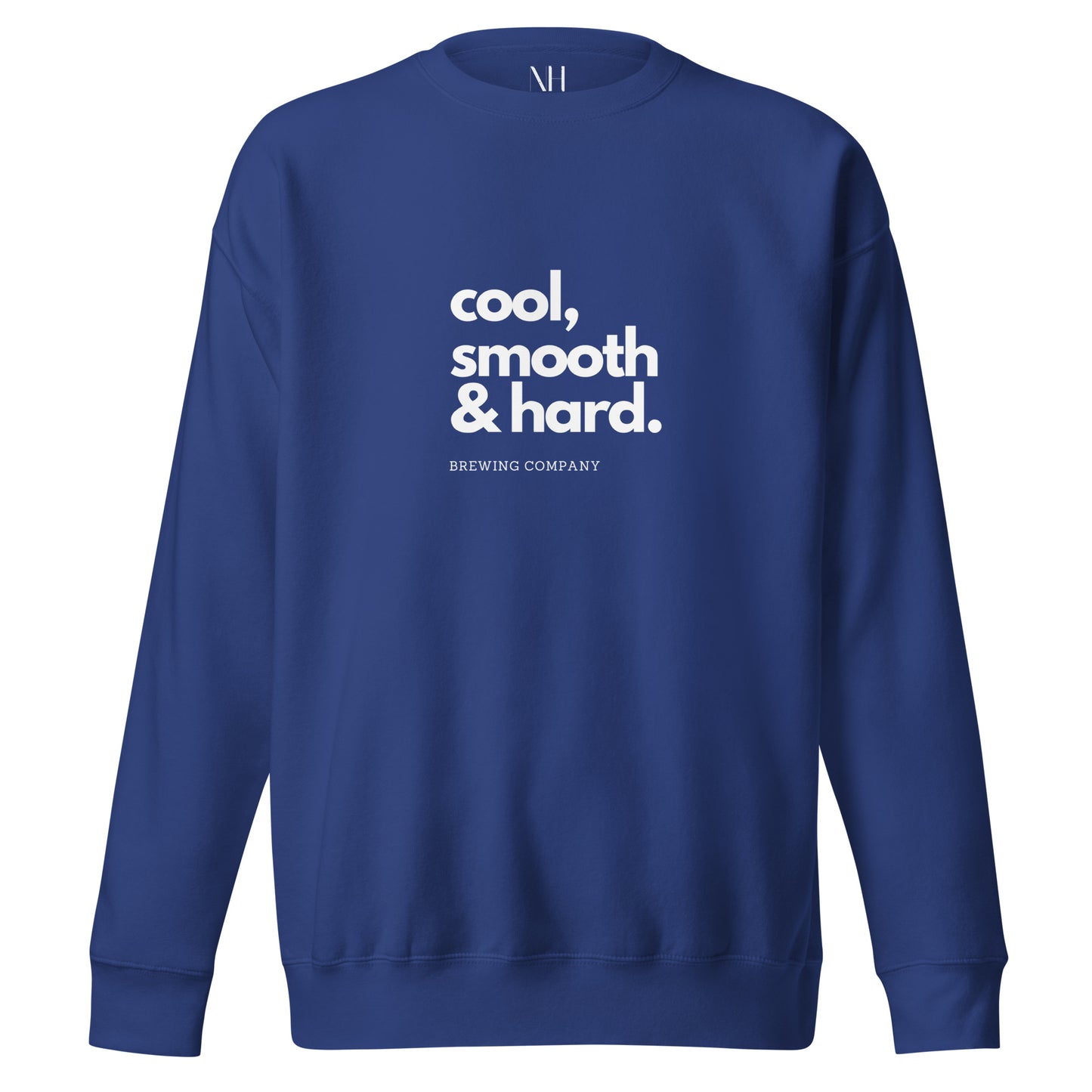 Front view of our ‘No Huddle Just Go’ Premium Unisex Sweatshirt in royal blue, featuring “cool, smooth & hard” on the front in white text. Add this signature sweatshirt to your collection! Customers love our Premium Unisex Sweatshirts because they have all the essentials; 100% cotton face, soft interior, comfortable Unisex fit and are medium thickness. This sweatshirt is available now in various colors & sizes S-3XL.