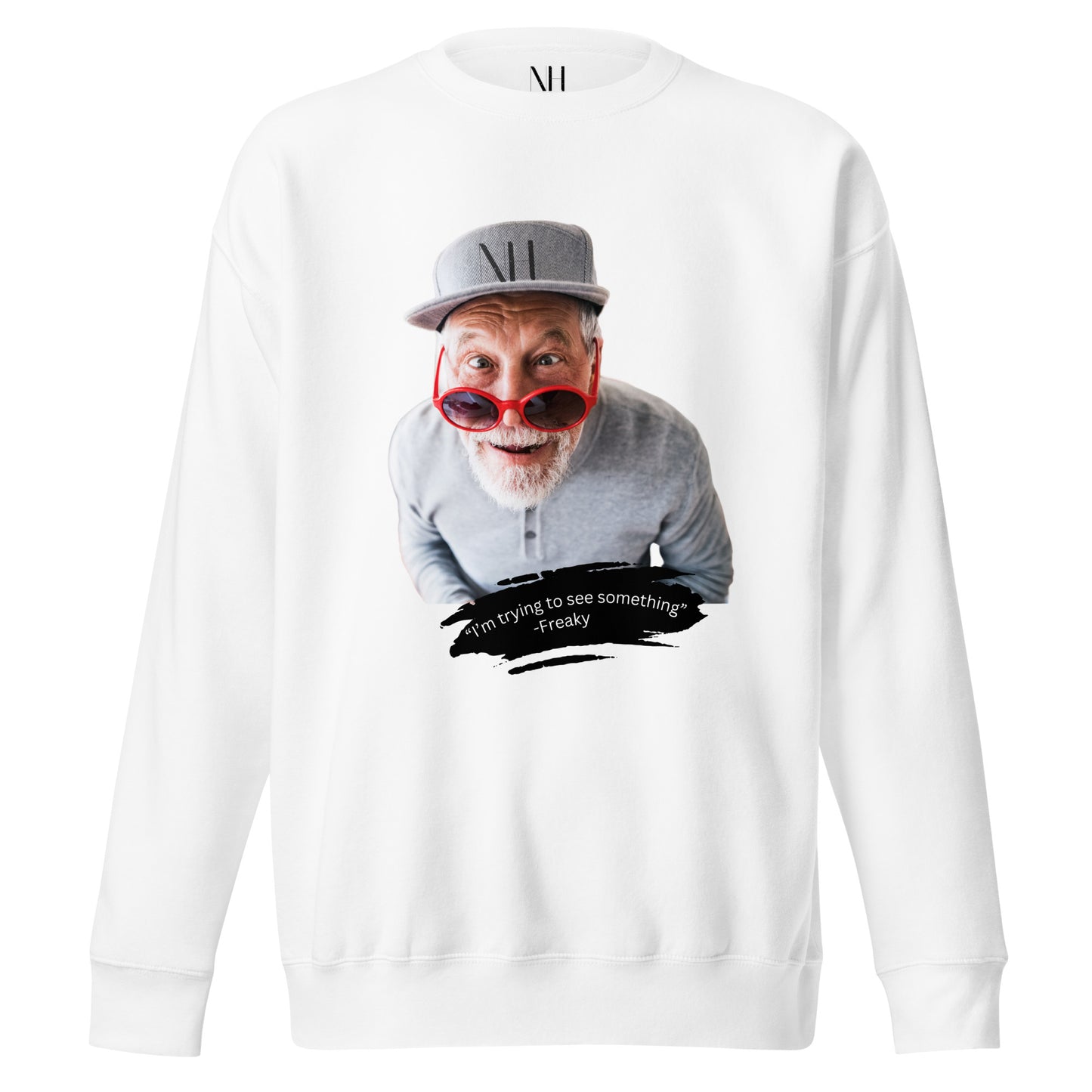 Front view of our ‘No Huddle Just Go’ Premium Unisex Sweatshirt in white, featuring ‘See Something’ graphic front. Add this signature sweatshirt to your collection! Customers love our Premium Unisex Sweatshirts because they have all the essentials; 100% cotton face, soft interior, comfortable Unisex fit and are medium thickness. This sweatshirt is available now in various colors & sizes S-3XL.