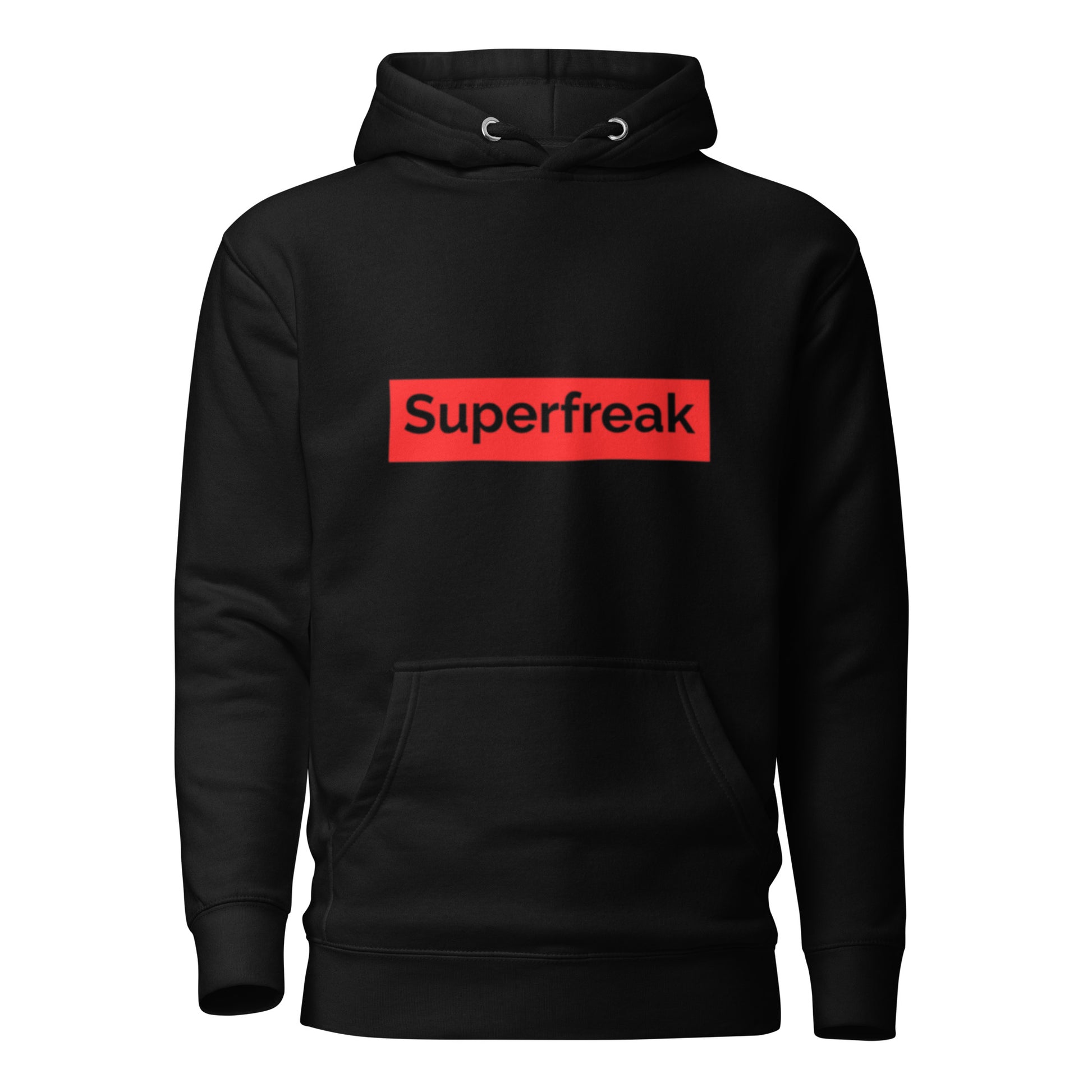 If “Say Less” was a person, they’d be wearing our “Super Freak” black premium hoodie. This exclusive hoodie does the talking while you exude style and confidence. Customers love our “No Huddle Just Go” premium hoodies because they have all the essentials; quality 100% cotton, comfort-fitted hood, matching drawstrings, and a front pocket. Front of the hoodie has “Super Freak” in red text.  This hoodie is available now in various colors & sizes S-3XL.  Back is black. 