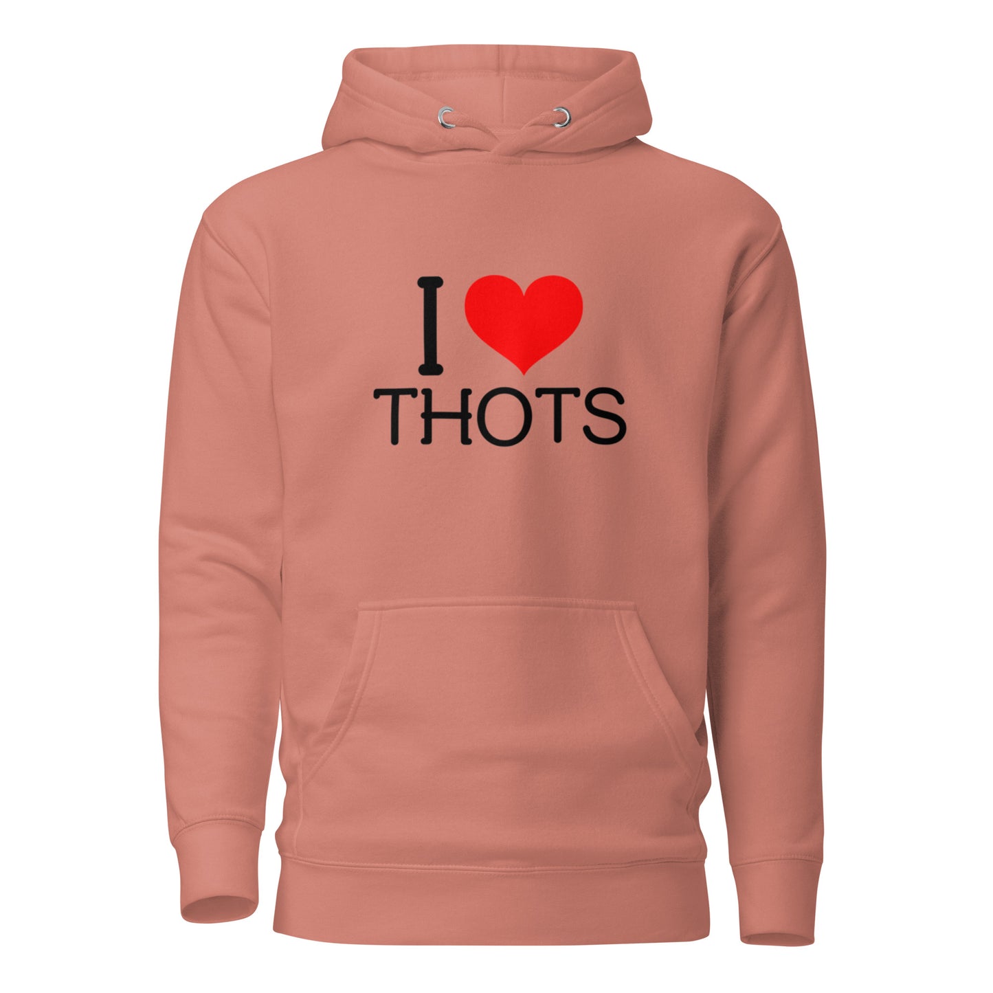 If “Say Less” was a person, they’d be wearing our “I LOVE Thots” premium hoodie. This exclusive hoodie does the talking while you exude style and confidence. Customers love our “No Huddle Just Go” premium hoodies because they have all the essentials; quality 100% cotton, comfort-fitted hood, matching drawstrings, and a front pocket. Front of the hoodie has “I thots” in black text with a red graphic heart. This hoodie is available now in various colors & sizes S-3XL. This image is dusty rose. 