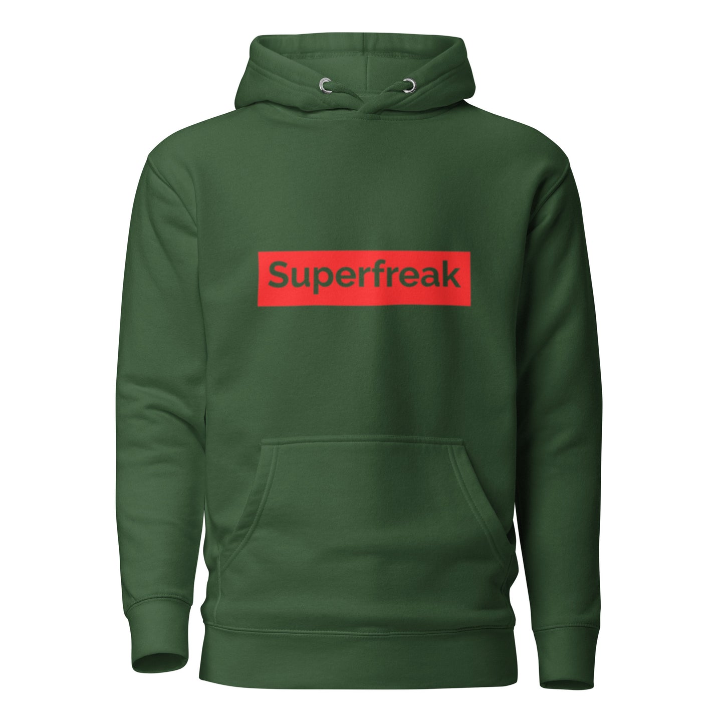 If “Say Less” was a person, they’d be wearing our “Super Freak” forest green premium hoodie. This exclusive hoodie does the talking while you exude style and confidence. Customers love our “No Huddle Just Go” premium hoodies because they have all the essentials; quality 100% cotton, comfort-fitted hood, matching drawstrings, and a front pocket. Front of the hoodie has “Super Freak” in red text.  This hoodie is available now in various colors & sizes S-3XL.  Back is forest green. 