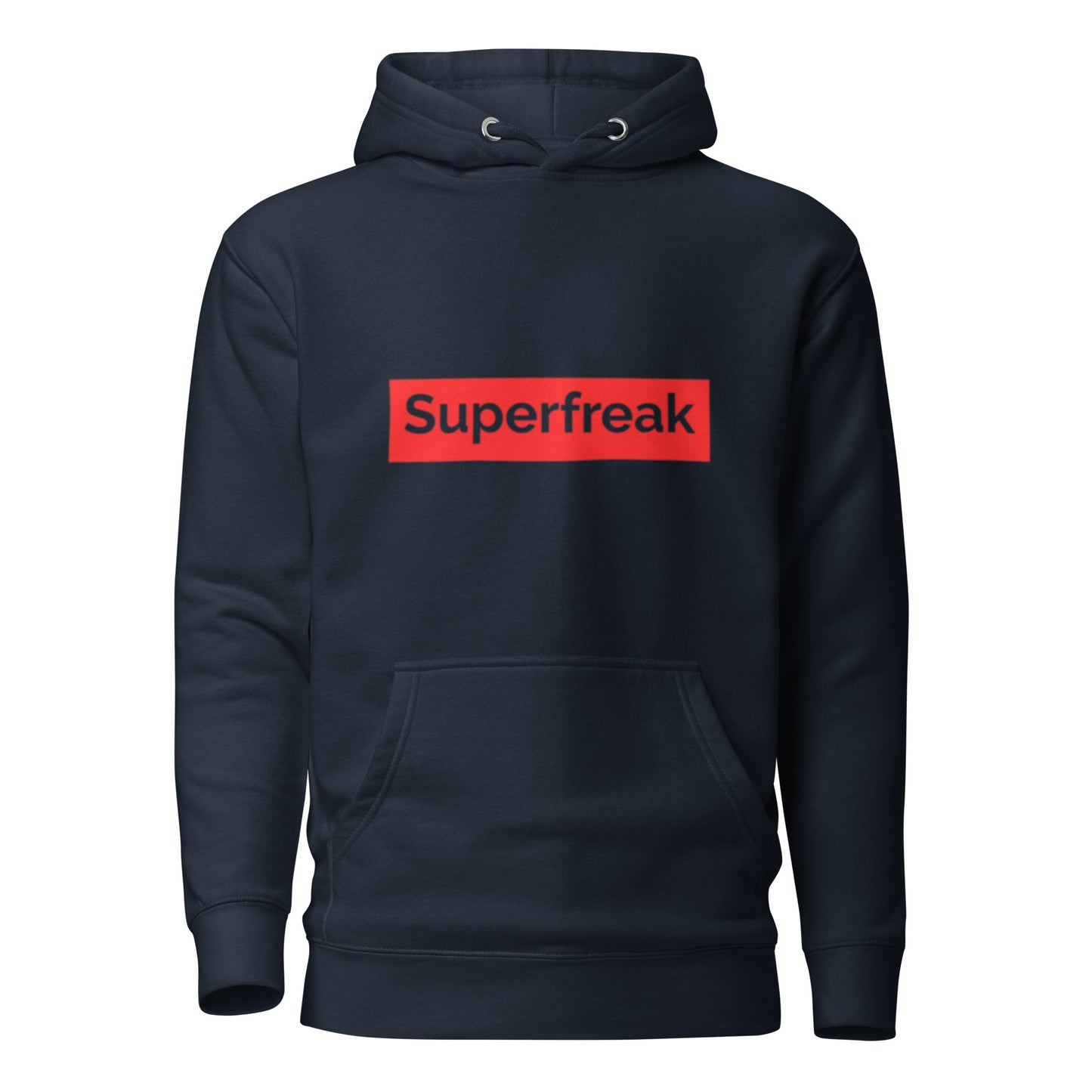 If “Say Less” was a person, they’d be wearing our “Super Freak” navy blue premium hoodie. This exclusive hoodie does the talking while you exude style and confidence. Customers love our “No Huddle Just Go” premium hoodies because they have all the essentials; quality 100% cotton, comfort-fitted hood, matching drawstrings, and a front pocket. Front of the hoodie has “Super Freak” in red text.  This hoodie is available now in various colors & sizes S-3XL.  Back is navy blue. 