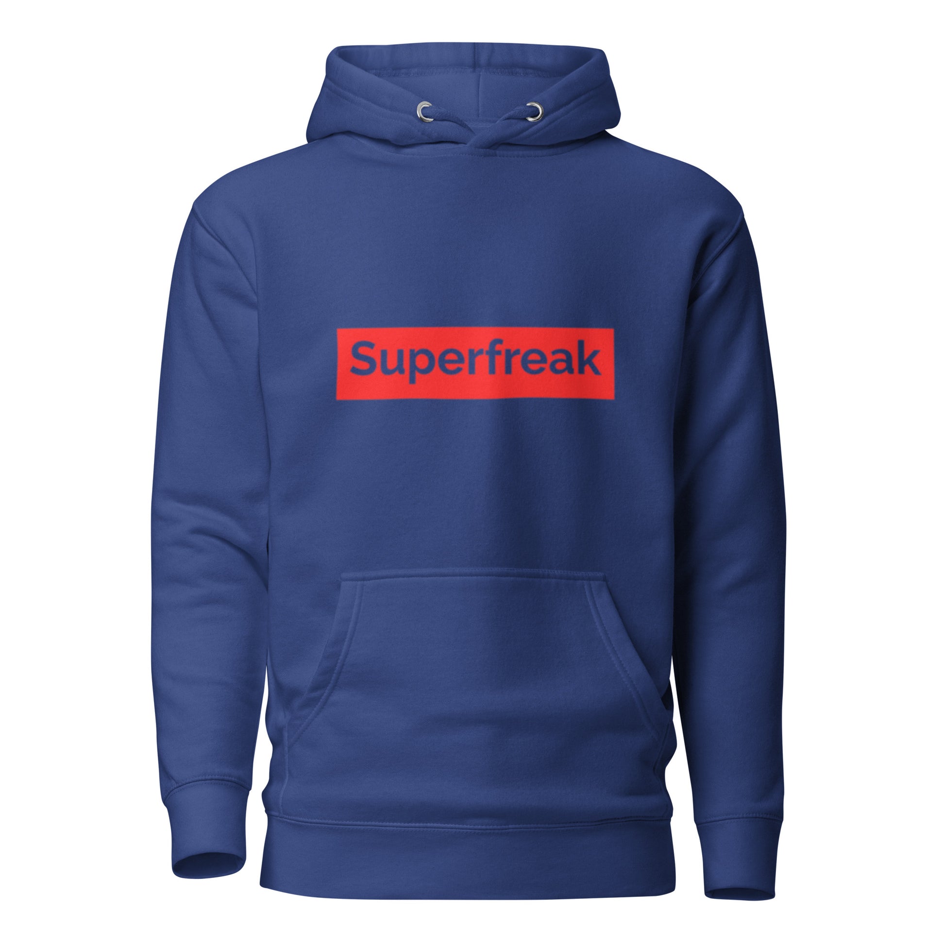 If “Say Less” was a person, they’d be wearing our “Super Freak” royal blue premium hoodie. This exclusive hoodie does the talking while you exude style and confidence. Customers love our “No Huddle Just Go” premium hoodies because they have all the essentials; quality 100% cotton, comfort-fitted hood, matching drawstrings, and a front pocket. Front of the hoodie has “Super Freak” in red text.  This hoodie is available now in various colors & sizes S-3XL.  Back is royal blue. 