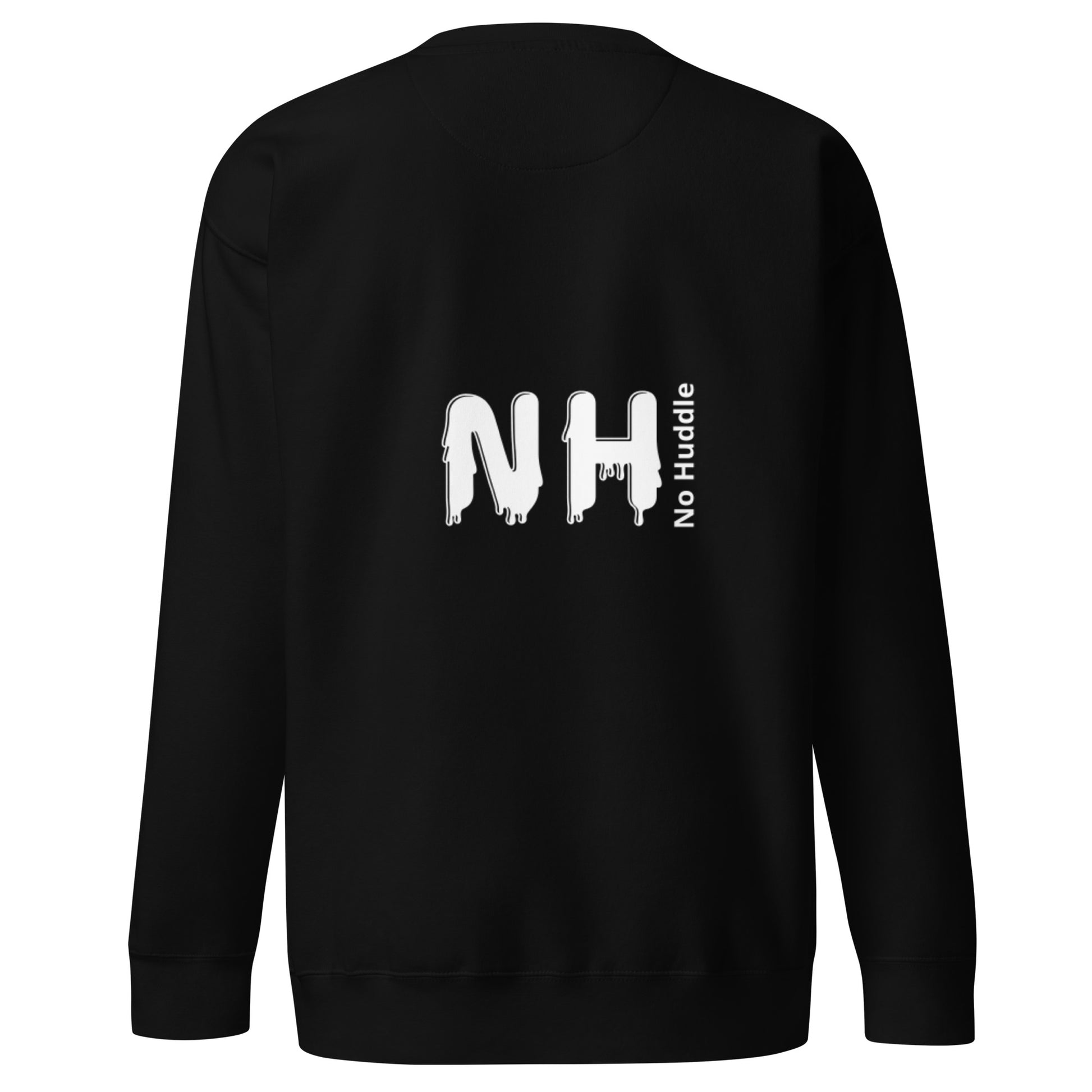 Back view of our ‘No Huddle Just Go’ Premium Unisex Sweatshirt in black, featuring “I’ll Make You Famous” in white text with red and white Fooley graphic on the front.  ‘No Huddle’ logo on back.  Add this signature sweatshirt to your collection! Customers love our Premium Unisex Sweatshirts because they have all the essentials; 100% cotton face, soft interior, comfortable Unisex fit and are medium thickness. This sweatshirt is available now in various colors & sizes S-3XL.
