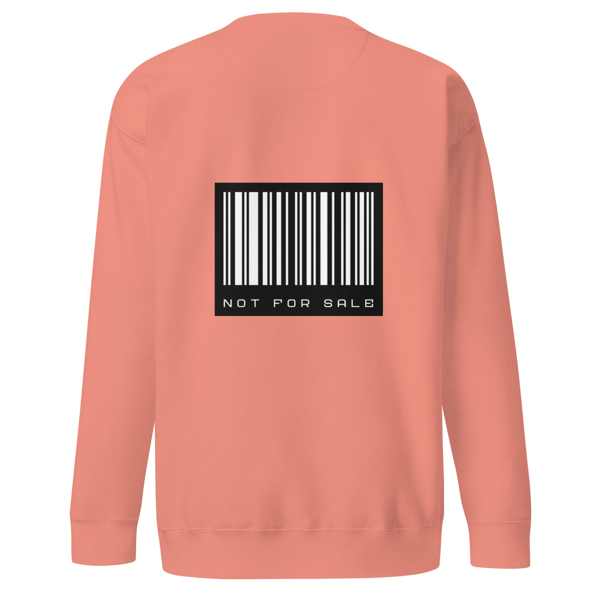 Back view of our ‘No Huddle Just Go’ Premium Unisex Sweatshirt in dusty rose, featuring ‘SOSA’ logo on front and “Not for Sale” barcode in white and black on the back.   Add this signature sweatshirt to your collection! Customers love our Premium Unisex Sweatshirts because they have all the essentials; 100% cotton face, soft interior, comfortable Unisex fit and are medium thickness. This sweatshirt is available now in various colors & sizes S-3XL.